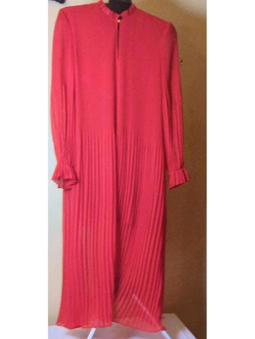 H&M Red Pleated A-Line Dress High Neck Ruffle Button Long Sleeve Formal Size 4
